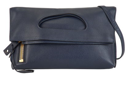 Alix Fold Over Clutch, £795, Handbags, Blue, Leather, Front view